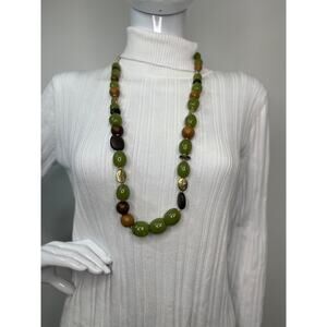 Chico's green necklace chunky wooden tone greens neutral natural trendy boho